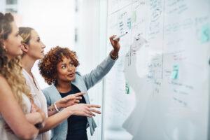 group of businesswomen brainstorming ideas